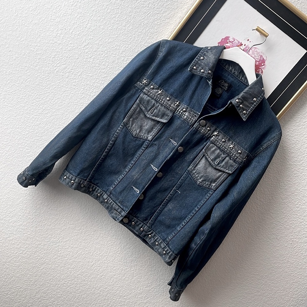Indigo Blue ! Studded Rockstar Boyfriend Cut Long Sleeve. Vintage
